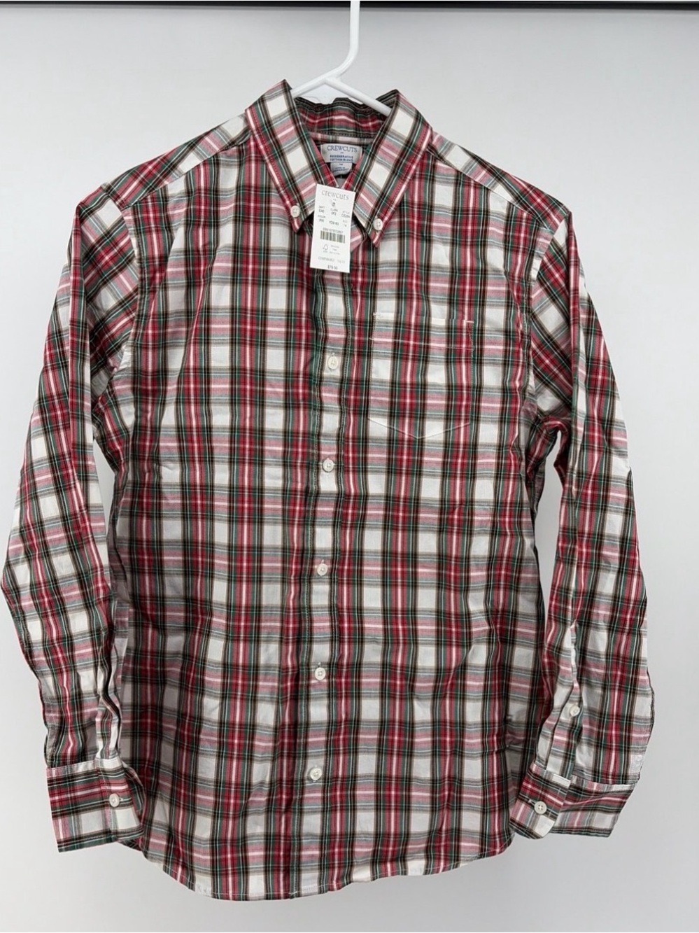 Crewcuts Boys Long Sleeve Button Down Shirt-Red/Green/White Plaid- Size 14- NWT